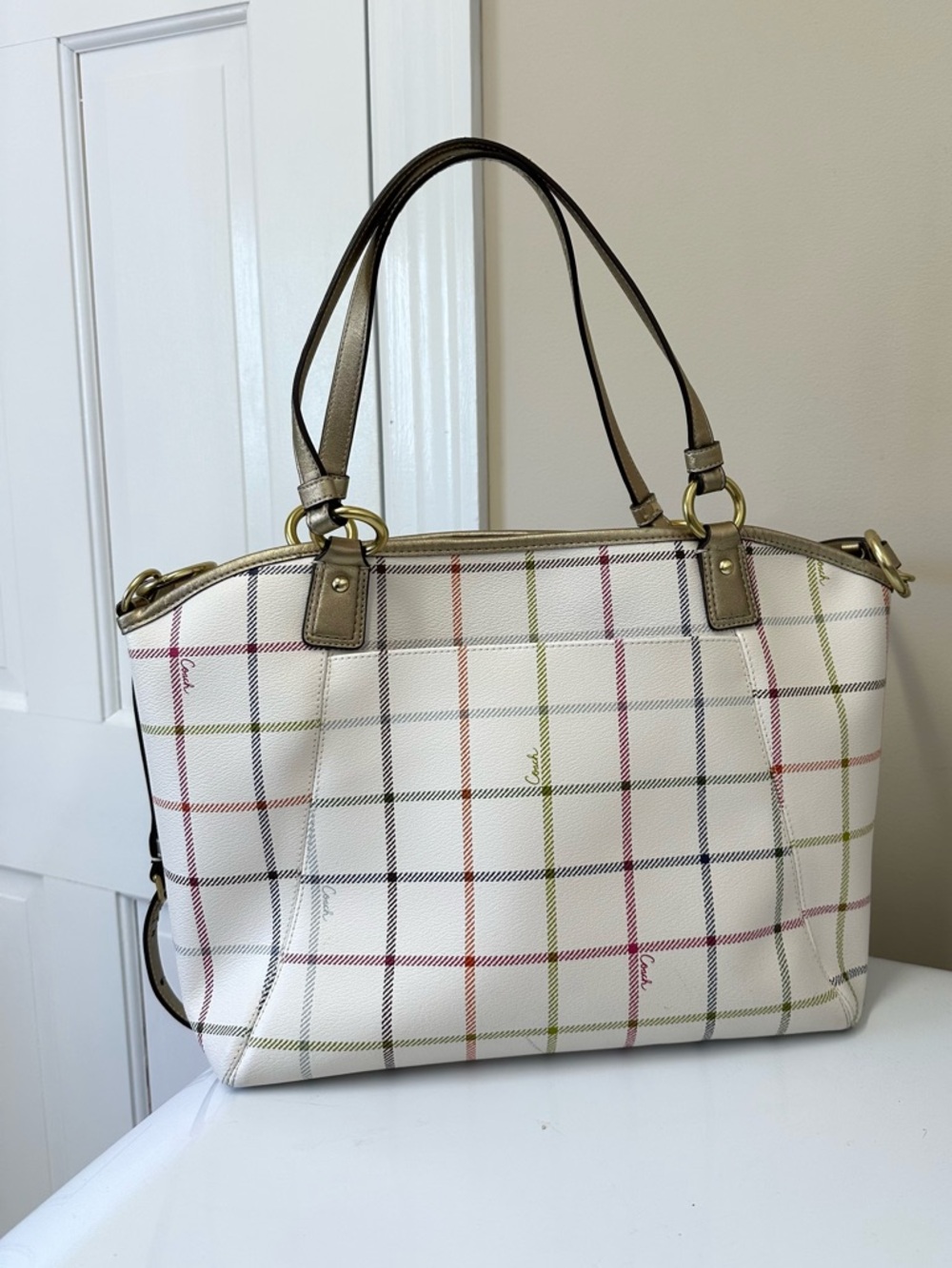 Coach Peyton Tattersall Tote Bag - Picture 2 of 11